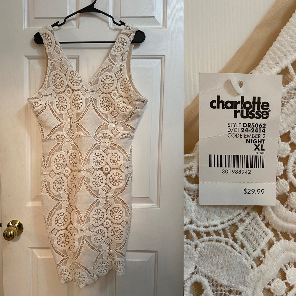 White and nude lace mini dress